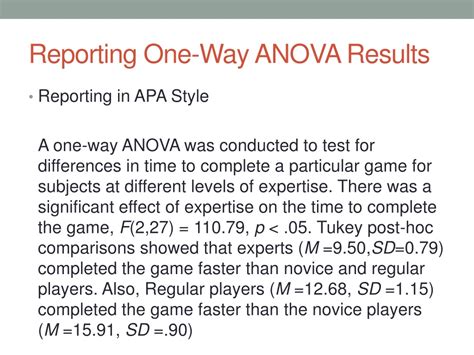 reporting anova results|reporting one way anova results.